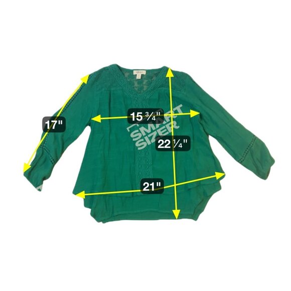 NWT Style & Co Womens Green Boho Lace Blouse PP Flowy V-Neck Long Sleeve 1774 - Picture 3 of 7